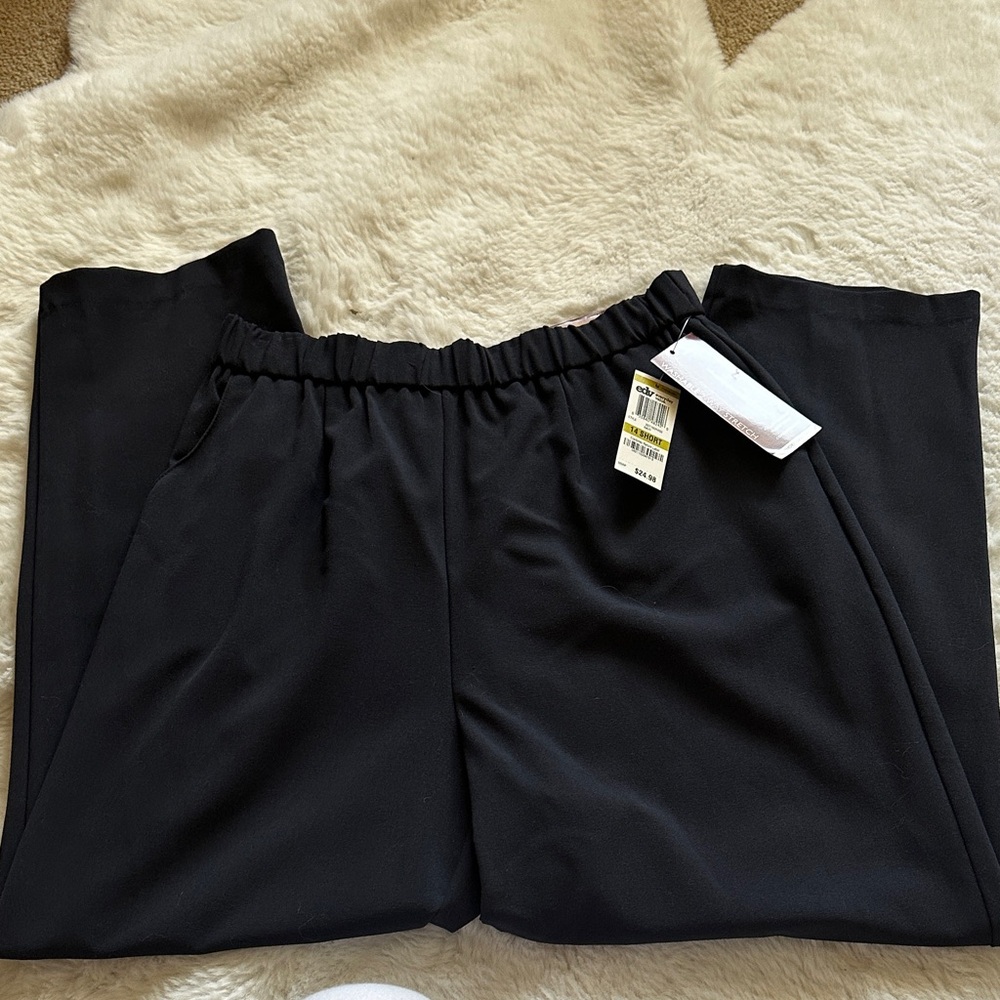 Navy Elastic Waist Wide-Leg Pants